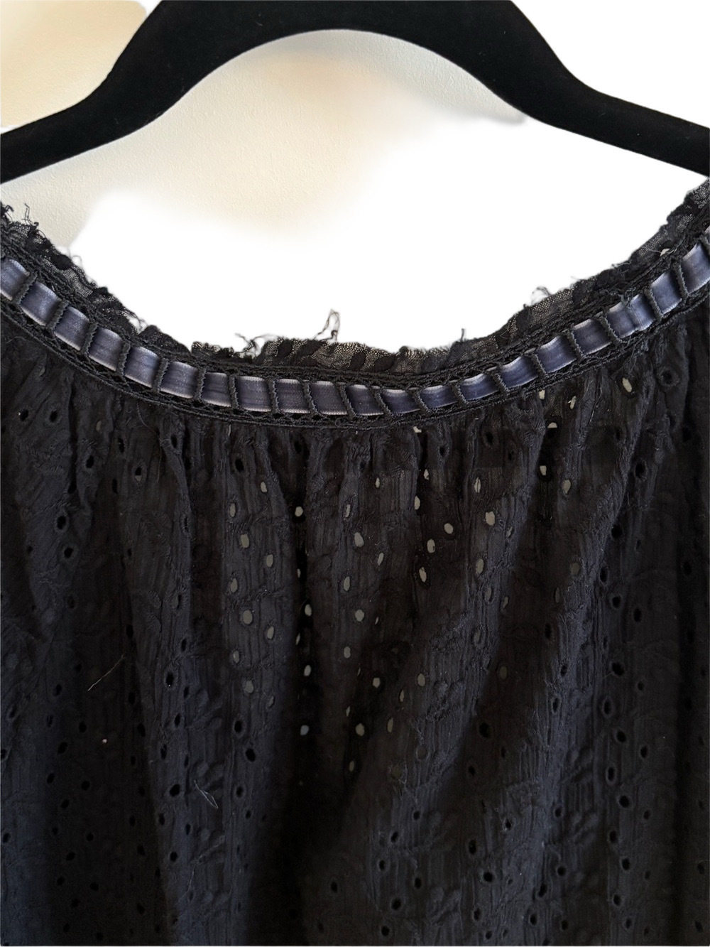 Free People Darcy Black Eyelet V-Neck Womens Top Boho Peasant Blouse Size Medium - Picture 10 of 10